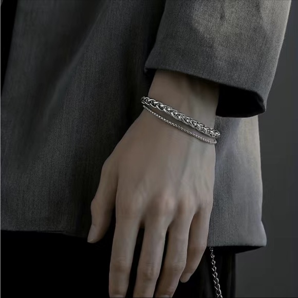 Silver Double Chain Hip Hop Bracelet - Picture 3 of 5